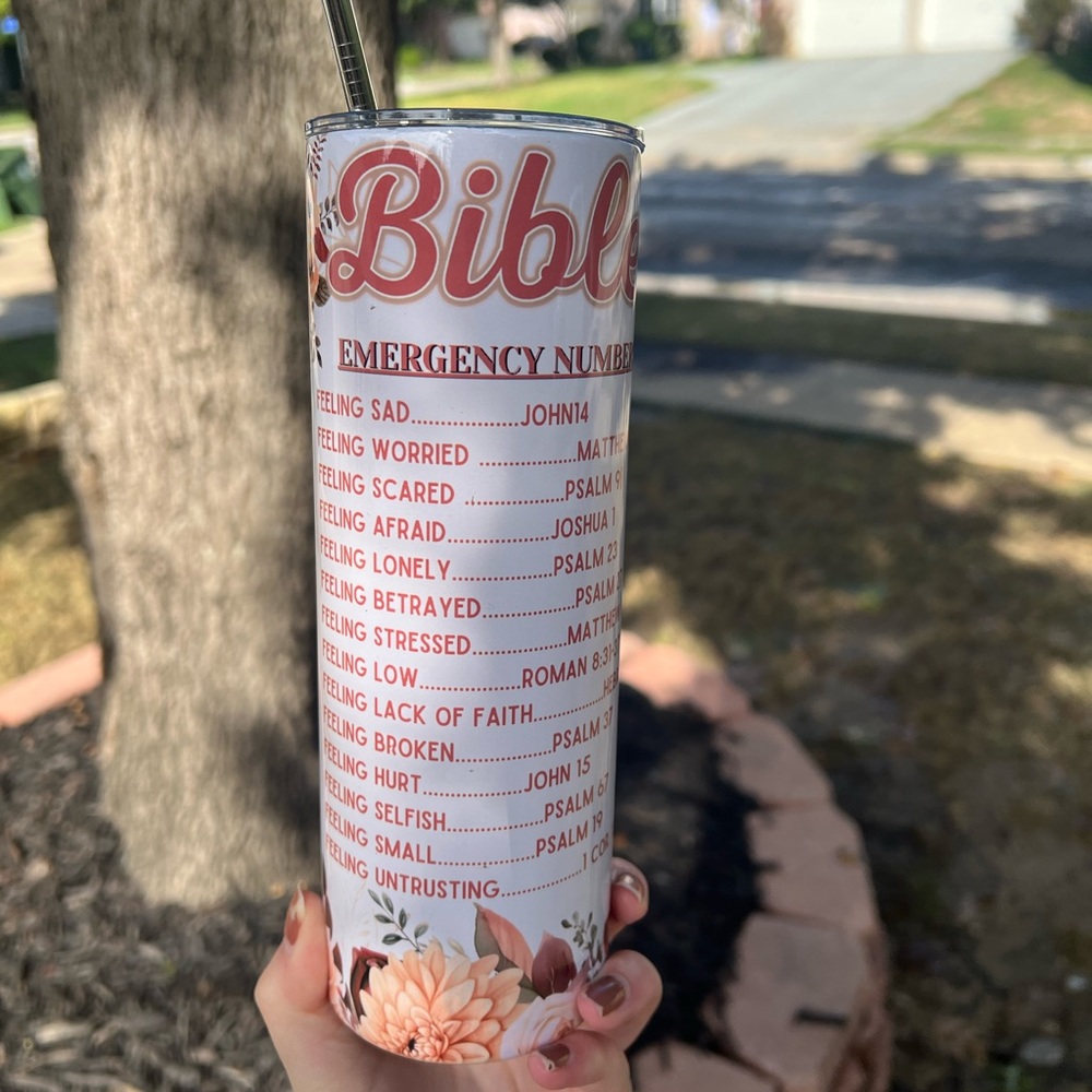 Religious bible 20oz stainless steel tumbler with metal straw